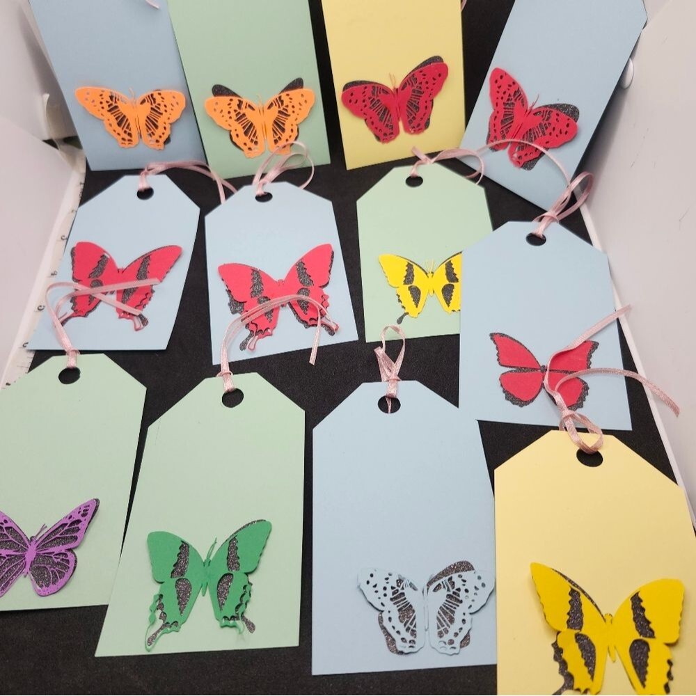 Hand Crafted Butterfly Gift Tags Colorful Thank You Cards Set Of 12 - Picture 4 of 7